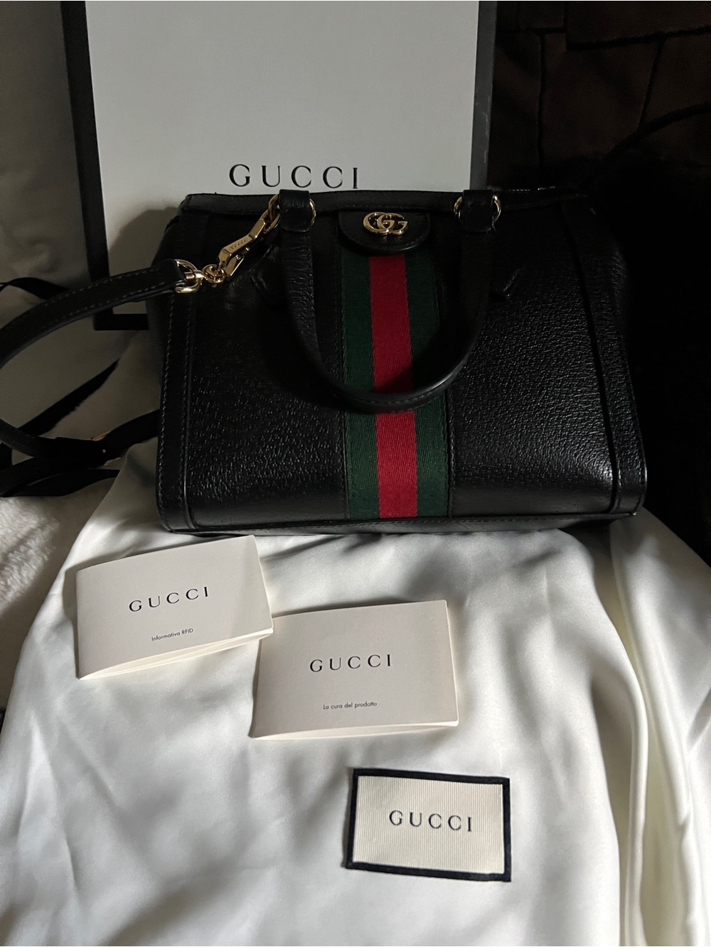 Genuine Gucci Black leather Ophidia
Tote Handbag